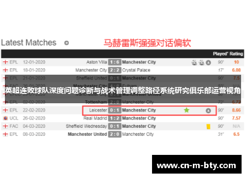 英超连败球队深度问题诊断与战术管理调整路径系统研究俱乐部运营视角 英超连败球队深度问题诊断与战术管理调整路径系统研究俱乐部运营视角